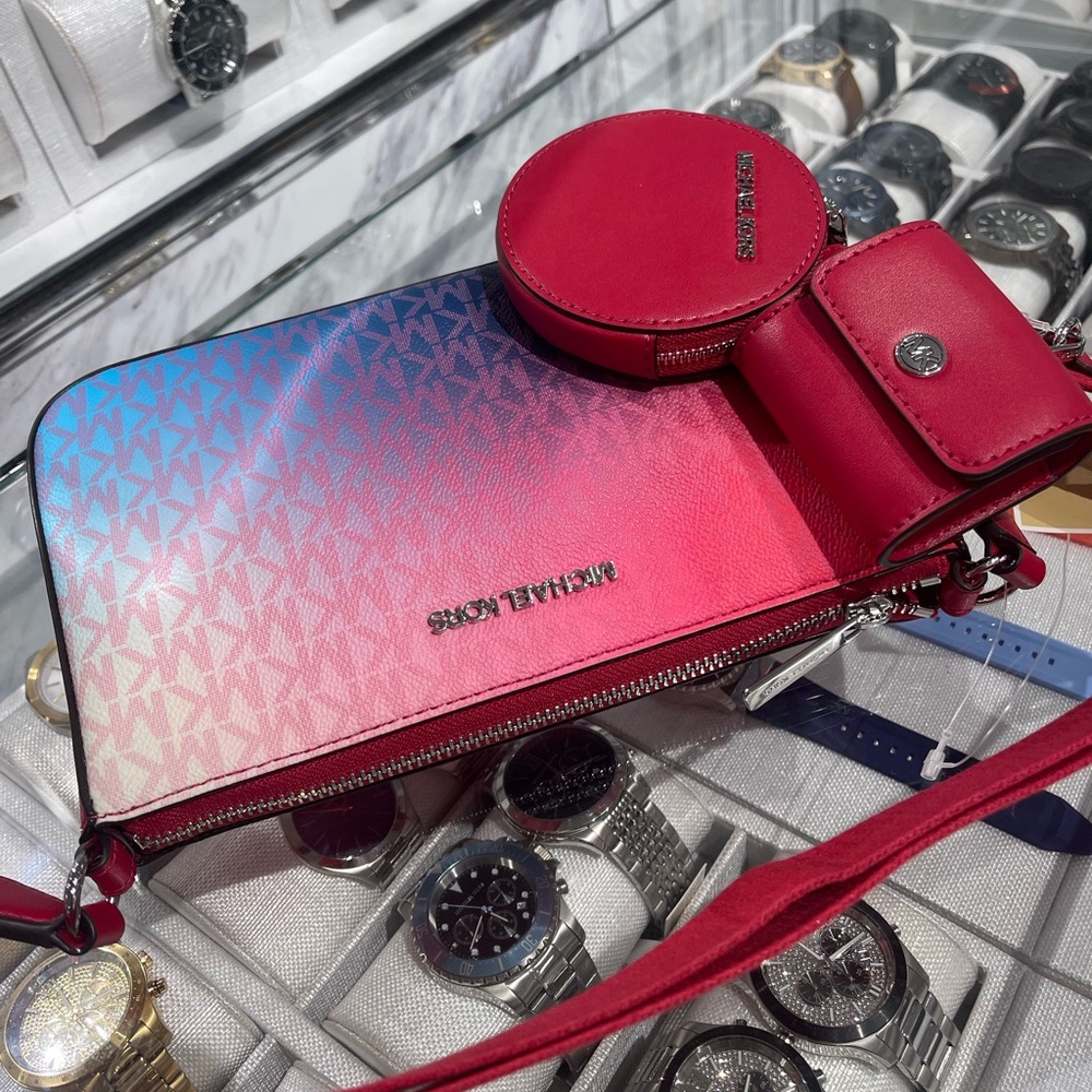 MICHAEL KORS Jet Set Small Ombré Signature Logo Crossbody Case Apple Airpods Pro - Picture 16 of 16